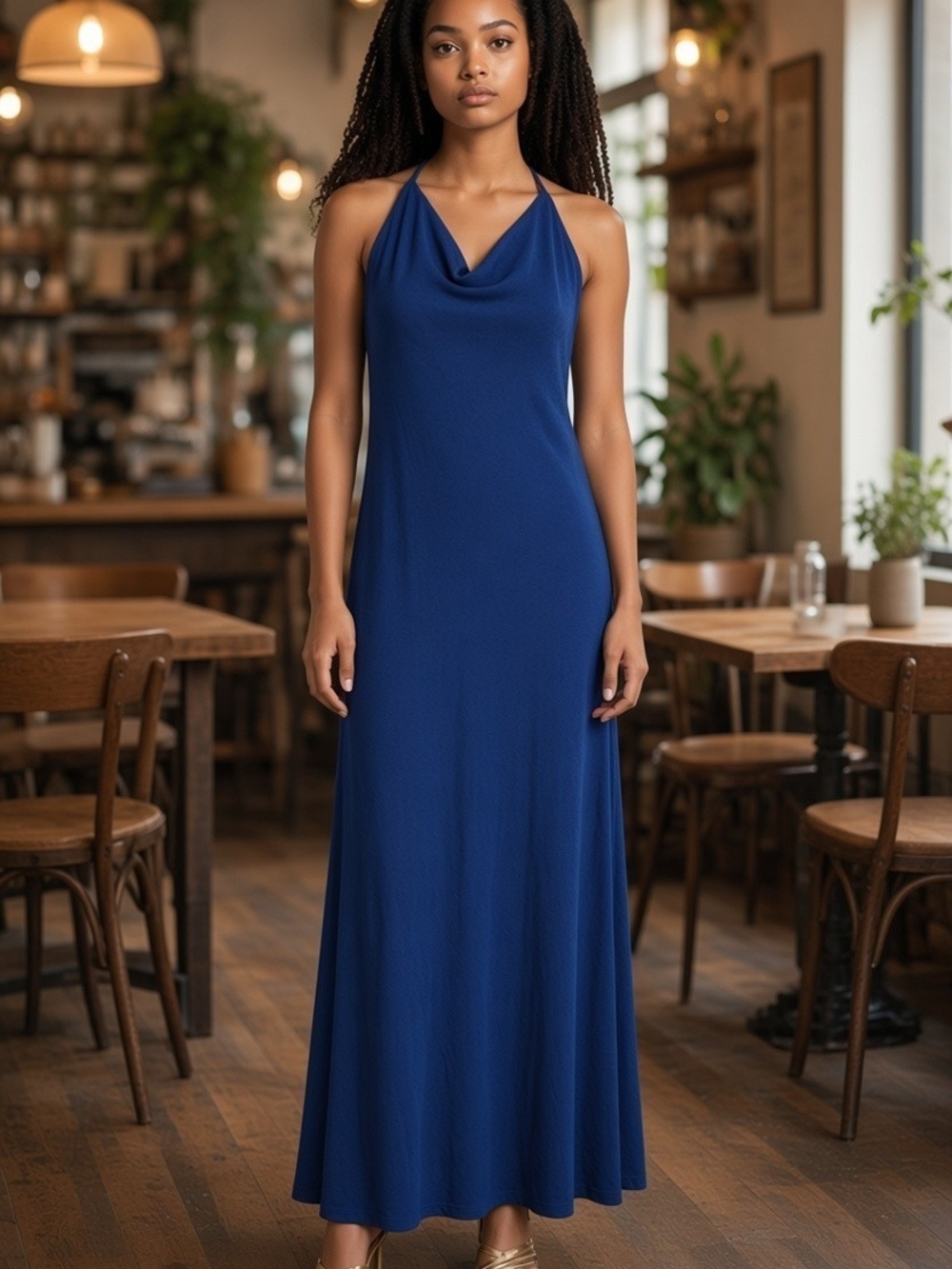 Shein Cowl Neck Navy Maxi Dress Size L